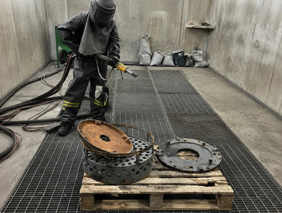 Workshop specialist preparing pump components for refurbishment