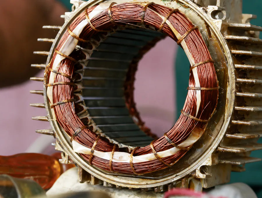 Motor stator winding prepared for inspection